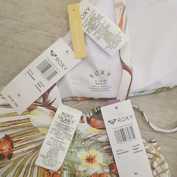 💕ROXY💕 Beach Classics Bikini Set ~ Tropical Floral Bright White Herbier XL NWT - Picture 14 of 14